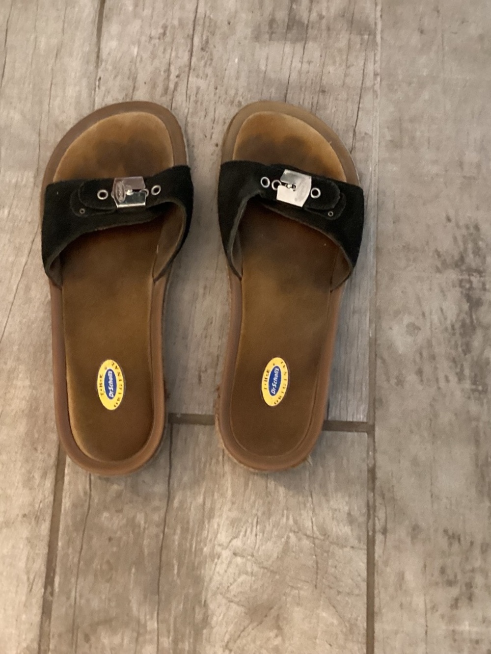 Dr scholls leather buckle sandals black size 8